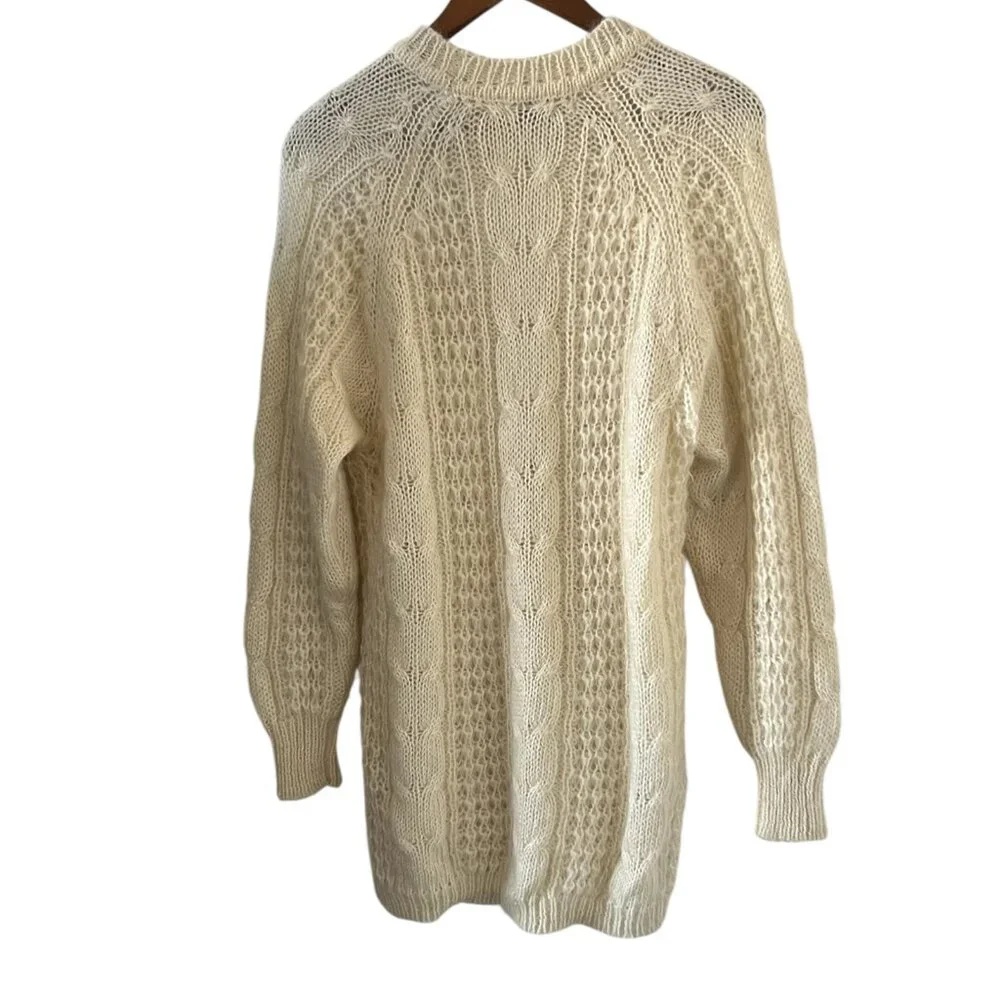 Karin Scott Vingtage Mohair Blend Cable Knit Sweater In Cream Size M